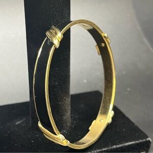 Monet vintage Black Enamel Gold-Tone Hinged Bangle Bracelet